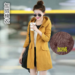 The 2017 autumn and winter in the long section of the new Korean cultivating all-match significantly sprat female age plus velvet coat 3XL Yellow (winter cotton padded cotton padded clothes)