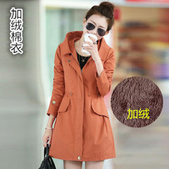 The 2017 autumn and winter in the long section of the new Korean cultivating all-match significantly sprat female age plus velvet coat 3XL Orange color (winter plus cotton padded clothes)
