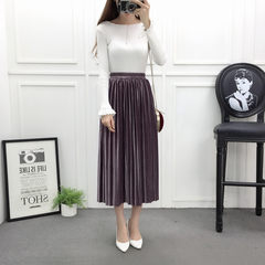 Autumn and winter high waisted short skirt skirt skirt in the long skirt thin velvet a maxi dress S [85-98 Jin] Lilac colour
