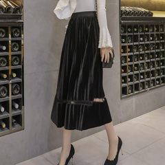 MS chic autumn gauze in the long skirt pleated skirt jinsirong bust skirt thin waist dress female M Black 1886