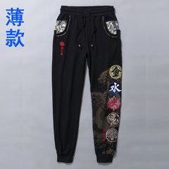 Sakura blue embroidery, carp pants, foot pants, Haren pants, sports casual pants, thick trousers, Chinese men's clothing tide 3XL Black Lun (thin)
