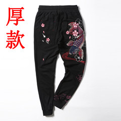 Sakura blue embroidery, carp pants, foot pants, Haren pants, sports casual pants, thick trousers, Chinese men's clothing tide 3XL Red carp black