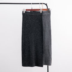 Mao Xianqun knitted skirt female body winter 2017 new high waisted and long sections of a skirt slit bag hip skirt tide F (production) Black grey