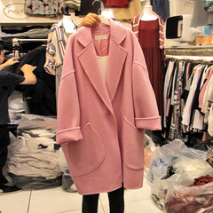 Wool tweed coat girls long 2017 autumn winter new Korean type size thin cocoon loose woolen coat tide S Pink cotton