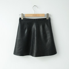 JHXC autumn PU small size high waisted black leather skirt female slim A-line a zipper bag hip skirt skirt skirt S black