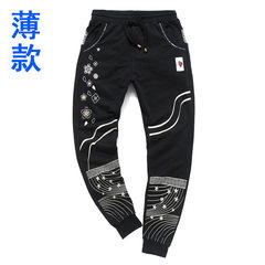 Sakura blue embroidery, carp pants, foot pants, Haren pants, sports casual pants, thick trousers, Chinese men's clothing tide 3XL Flower pants - Black (thin paragraph)