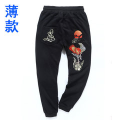 Sakura blue embroidery, carp pants, foot pants, Haren pants, sports casual pants, thick trousers, Chinese men's clothing tide 3XL Rooster black (thin paragraph)