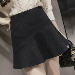 Korean winter 2017 new all-match high waisted wool a fishtail skirt plaid skirt female student body skirt S 9881 [fur black]