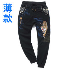 Sakura blue embroidery, carp pants, foot pants, Haren pants, sports casual pants, thick trousers, Chinese men's clothing tide 3XL Tiger black (thin section)