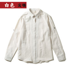 In the autumn of 2017 China wind Mens collar shirt cotton shirts, casual shirts all-match Vintage Linen backing 3XL White collar —