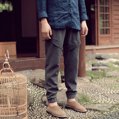 Ancient original new fall Chinese linen cotton pants pants wind upon receiving feet pants cotton trousers 3XL gray