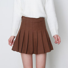 The student wool pleated skirt skirt culotte a word skirt 2017 Korean mini skirt, autumn and winter XS Dark brown [spot]