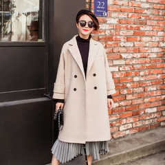 2017 new south wind type cocoon Harajuku wool tweed coat dress in the long loose student woolen coat S Beige