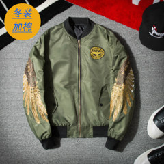 New flower and Bird Embroidered Jacket for men and women in autumn and winter 3XL Army Green 1