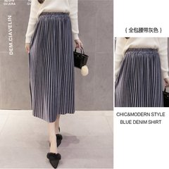 Winter 2017 pure gold velvet high waist skirt A-line a elastic waist velvet skirt in the long skirt S Gray (full belt)
