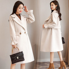Winter 2017 new Korean version of the long wool coat dress all-match Harajuku thickened woolen coat season S Beige