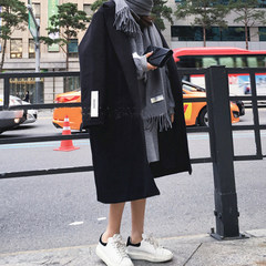 2017 Korean winter women's new loose in the long wool coat woolen coat tide students knee F black