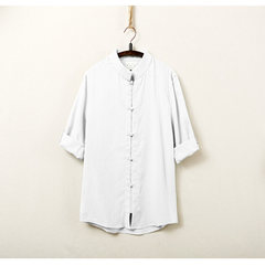 The original summer wind, seven men Chinese retro blouse male cotton linen shirt collar Costume M Size smaller, suggest a big code white