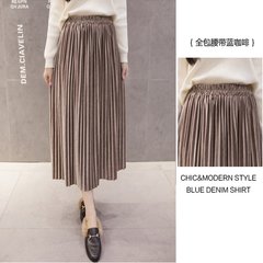 Winter 2017 pure gold velvet high waist skirt A-line a elastic waist velvet skirt in the long skirt S Coffee color (full belt)