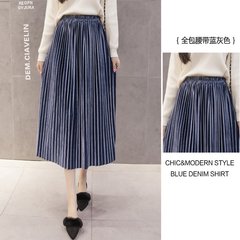 Winter 2017 pure gold velvet high waist skirt A-line a elastic waist velvet skirt in the long skirt S Blue grey (full belt)