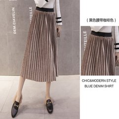 Winter 2017 pure gold velvet high waist skirt A-line a elastic waist velvet skirt in the long skirt S Coffee color (black belt)