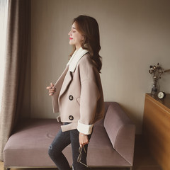 Small grain winter new 2017 Korean students Lapel short coat female long sleeved caramel color woolen coat S Lotus color