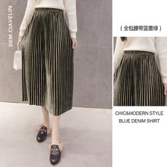 Winter 2017 pure gold velvet high waist skirt A-line a elastic waist velvet skirt in the long skirt S Ink green (full belt)