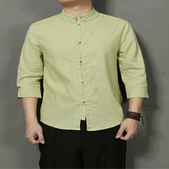 The original summer wind, seven men Chinese retro blouse male cotton linen shirt collar Costume M Size smaller, suggest a big code Fruit green