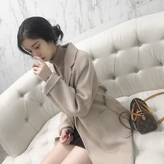 Great joy made 2017 autumn and winter new style commuter straight cylinder lapel, long double face coat, female wool coat S Apricot meter