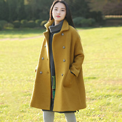 Remember the long winter in copper button double breasted wool coat and put on thick warm woolen coat loose woman Fall and winter version yellow