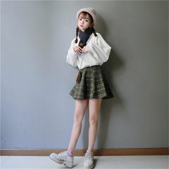 2017 new autumn and winter, Korean style high waist wool elastic skirt A A-line dress skirt Plaid umbrella skirt female S Picture color
