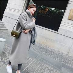 Wool tweed coat girls long thick winter Korean large code slim girl student knee wool woolen coat 2XL (cotton thickening) gray