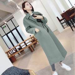 Wool tweed coat girls long thick winter Korean large code slim girl student knee wool woolen coat 2XL (cotton thickening) green