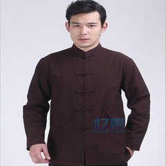 The wind China old coarse cotton Mens Long sleeve shirt shirt collar costume, Chinese Kung Fu meditation service package mail 41/175 Coffee