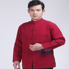 The wind China old coarse cotton Mens Long sleeve shirt shirt collar costume, Chinese Kung Fu meditation service package mail 41/175 gules