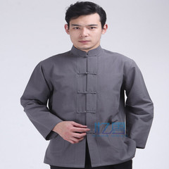 The wind China old coarse cotton Mens Long sleeve shirt shirt collar costume, Chinese Kung Fu meditation service package mail 41/175 gray