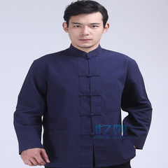 The wind China old coarse cotton Mens Long sleeve shirt shirt collar costume, Chinese Kung Fu meditation service package mail 41/175 Tibet Navy
