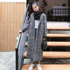 Korean winter women's self-cultivation and a slender thickened Houndstooth wool jacket coat woolen coat knee tide F houndstooth