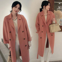 Wool coat girls long section of South Korea 2017 new students soft sister cocoon type knee cashmere woolen coat XS Cochineal