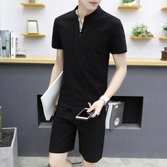 Every day special offer summer linen suit men's cotton short sleeved T-shirt two piece Mens China wind leisure retro T Please consult customer service for size uncertainty 1691 black shorts suit