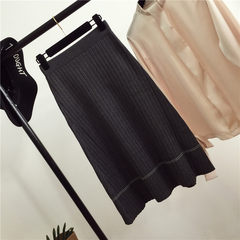 New Korean high waisted skinny all-match in leisure long knitting bag hip pleated skirt a word skirt F gray