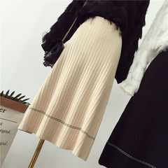 New Korean high waisted skinny all-match in leisure long knitting bag hip pleated skirt a word skirt F Color card