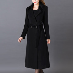 2017 new winter Korean girls cashmere coat long slim suit collar double breasted knee woolen coat 3XL black