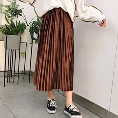 2017 Korean winter women's new high waist all-match in the long section of the organ A word skirt dress pleated skirt thin tide F Caramel color