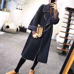 Ulzzang2017 new coat long loose woolen cashmere wool coat Korean students Harajuku girl M blue