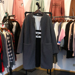 Korean girls long wool coat Korean fashion collar loose solid thickened Korean fan girl coat in autumn and winter F gray