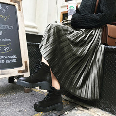 Size 200 pounds of fat mm high waist skirt and velvet in the long skirt thin elastic waist skirt A M [80-100 Jin] Army green