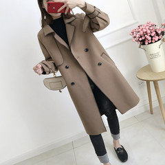 Autumn and winter double breasted Lapel cocoon little wool coat, long loose knee woolen coat tide M Camel