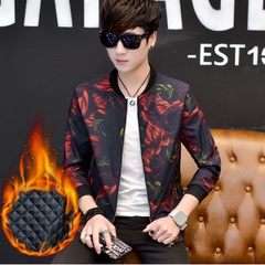 Chinese wind jacket men stamp floral JACKET MENS XL fat autumn youth baseball uniform fat people 3XL 1812 thickening