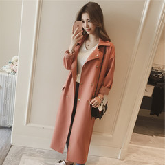 Long windbreaker girls age 2017 new students relaxed Korean slim Maxi chic autumn jacket S Brick red
